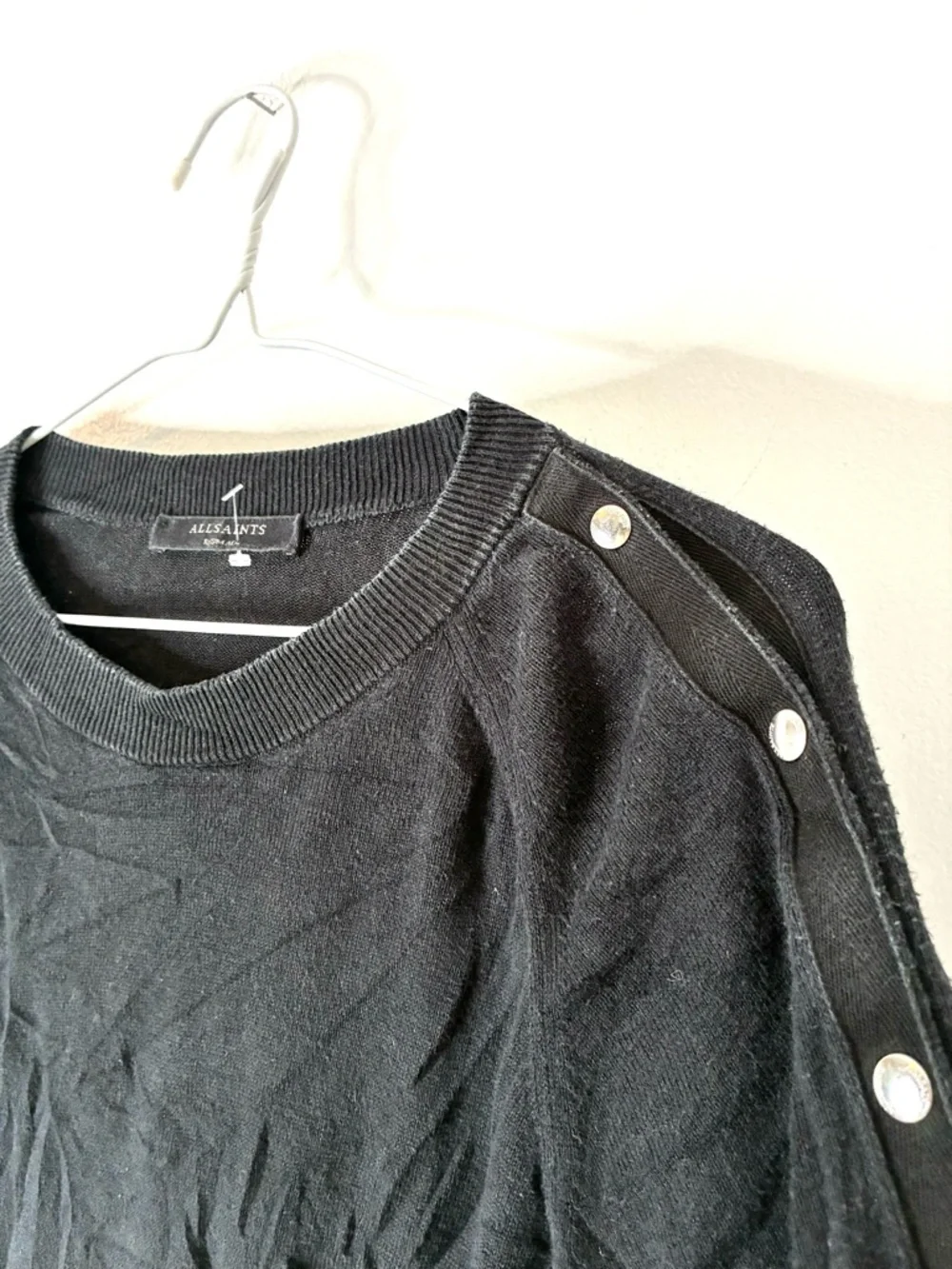 All Saints Suzie Jumper Black Relaxed Fit Crew Neck Press Stud Sweater - Picture 5 of 10
